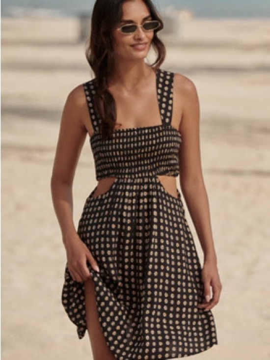 Anthropologie Dresses & Skirts - Black Floral Smocked side cut out mini Dress with Wide Straps